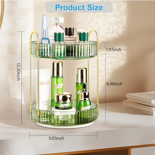 360 Rotating Makeup Organizer, 2 Tier Lazy Susan Bathroom Counter Organizer, Skincare Organizers, Spinning Perfume Organizer & Vanity Organizer Countertop (Gem Green, 2 Tier) - Image 3