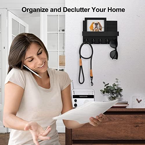 Lwenki Key Holder for Wall, Decorative Key and Mail Holder with Shelf Has Large Hooks for Bags, Coats, Umbrella – Paulownia Wood Key Hanger with Mounting Hardware (9.8”W x 6.7”H x 4.2”D) - Image 6