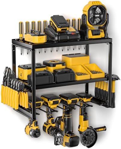 Metal Power Tool Organizer Wall Mount with Charging Station Shelf by Amoowis