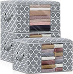 Storage Bags 100L 3Pack Clothes Organization and Storage Containers | Large Blanketfor Bedding, Comforters, Foldable Organizer with Reinforced Handle, Clear Window, Sturdy Zippers, Light Grey by WiseLife