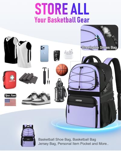 LOINTET Basketball Bag Backpack with Ball Holder Shoes Compartment, Large Basketball Accessories Sports Bag - Image 2