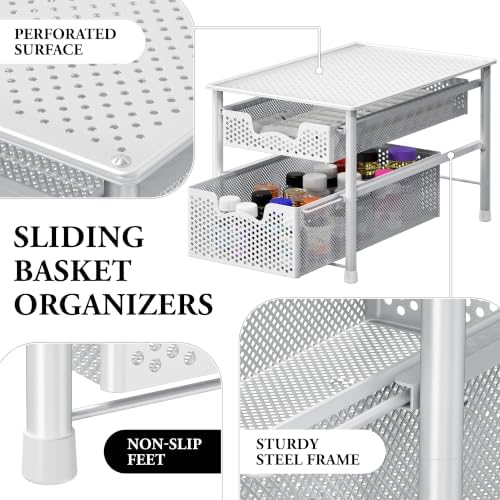 Simple Houseware Stackable 2 Tier Sliding Basket Organizer Drawer, White - Image 4