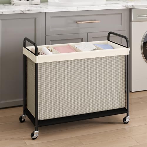 ELYKEN Laundry Hamper 4 Section, 140L Rolling Laundry Sorter with Wheels - Image 2