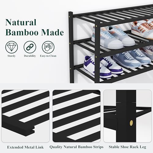 Smiry Bamboo Shoe Rack, 14 Vertical Slats, 5 Tier - 26.8" Wide, Black - Image 3