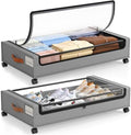 LAMU Under Bed Storage with Wheels, 2Pack Underbed Storage Containers, Grey | Smooth-rolling Wheels, Clear Lid & Label, Sturdy Metal Frame, Easy Install, Rolling Storage Drawers for Clothes, Shoes, Toys by YourHome-OrganizationHelper
