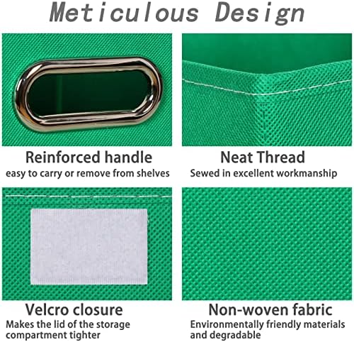 Closet Organizers Fabric Storage Bins With Lids Collapsible Cube Storages Organizer Basket With Handles,Storage Boxes for Clothes Storage,Office,Toys,3 Pack,（Green - Image 7