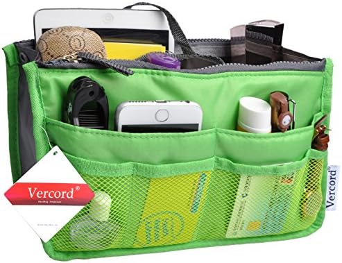 Vercord Purse Organizer Insert for Handbags Bag Organizers Inside Tote Pocketbook Women Nurse Nylon 13 Pockets Green Small - Image 2