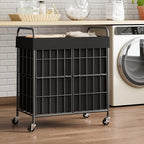 100L 2-Section Laundry Hamper with Wheels, Laundry Basket with Liner Bag - Image 2