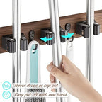 OUTNILI Mop and Broom Holder Wall Mount - Wood Broom Mop Hanger - Wall Mounted Garden Tool Rack Organizer for Closet Garage Laundry Room, Rustic Kitchen Decor With 4 Slots & 4 Hooks - Image 2