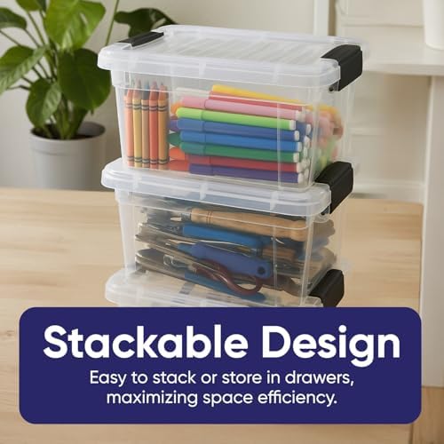 Superio 1.4 Quart Mini Clear Plastic Storage Container with Lid, Stackable Small Organizer Box for Crayons, Art Supplies, Beads, Sewing, Stationery & Food Storage, 4 Pack - Image 3