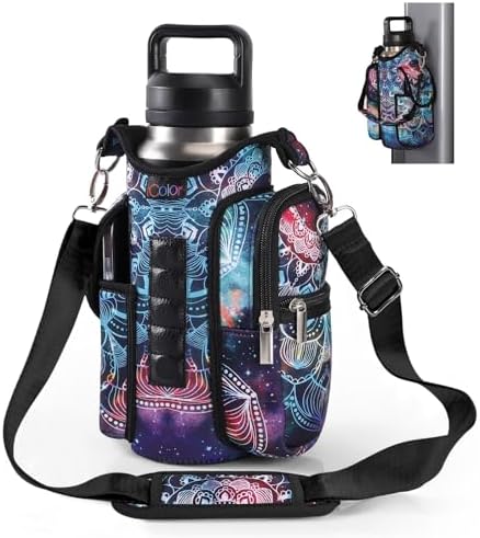 icolor Magnetic Gym Bag Water Bottle Carrier Holder with Phone Pockets & Shoulder Strap,Gym Magnetic Bag 5 Built-in Magnets Gym Accessories Organizer Sling Bottle Bag Pouch Sleeve by icolor