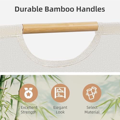 STORAGE MANIAC 3-Pack Large Laundry Hamper, 80L (21.1 Gal) Collapsible Laundry Basket with Bamboo Handles, Freestanding Waterproof Clothes Hamper for Laundry Room, Bedroom, Dorm, Towels, Beige - Image 2