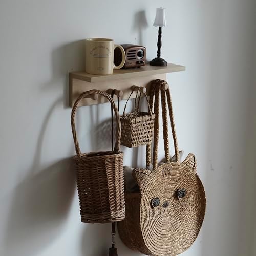 Entrance Coat Rack ，Coat Hooks, Wall-Mounted Wooden Hook Rack, Wall-Mounted Shelves(Birch Color Finish—A-1) - Image 6