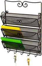Deco Brothers Wall Mail Organizer with 5 Key Holder, 3 Tier, Bronze by DecoBrothers