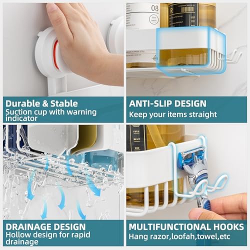 TAILI Shower Caddy Suction Cup Rustproof Metal Visible indicator White - Image 6
