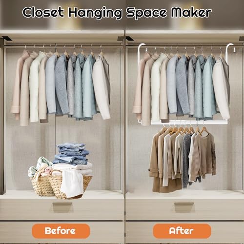 Hanging Closet Rod Adjustable Width Height Closet Rod For Hanging Clothes White 1 Pack Closet Extender Hanging Rod Clothes Space-Saving Hanging Bar Organizer - Image 5