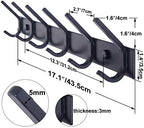 WEBI Coat Rack Wall Mounted,17-1/8 Inch Hooks for Hanging Coats,Heavy Duty Metal Hook Rail with 6 Double Dual Hooks Hanger Wall Mount for Purse Clothes Jacket Backpack Entryway,Black - Image 2