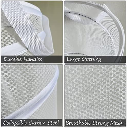 BATTOO Collapsible Laundry Basket Foldable Mesh Pop Up Hamper with Handles for Laundry Room, Bathroom, Kids Room, College Dorm, Travel, Storage Organizer White - Image 3