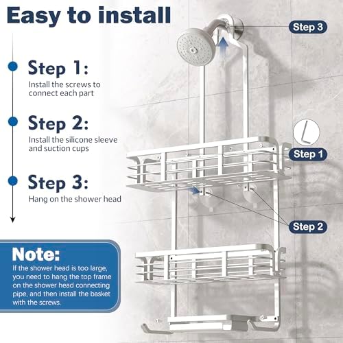 Shower Caddy Hanging, Never Rust Aluminum Shower Organizer, Over Showerhead No Drilling Shower Racks, with Soap Holder Multi Hooks Bathroom Storage for Shampoo Sponge,Silvery - Image 7