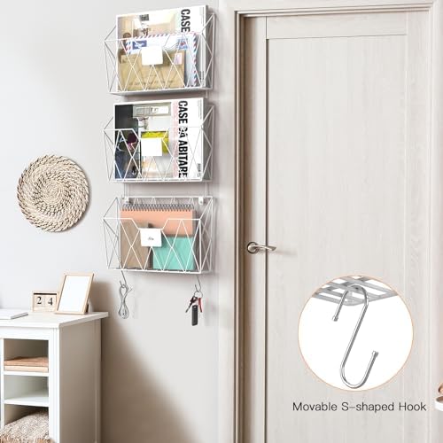 YBING Wall File Organizer 6 Pack Mesh Wire Hanging File Holder, White - Image 3