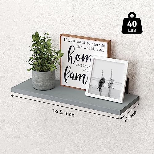 WOPITUES Floating Shelves Set of 6 for Wall Decor & Storage, Grey - Image 3