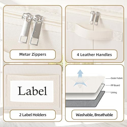 Yawinhe 48L Foldable Underbed Storage Bags, 2 Pack Closet Organizer,Beige - Image 6