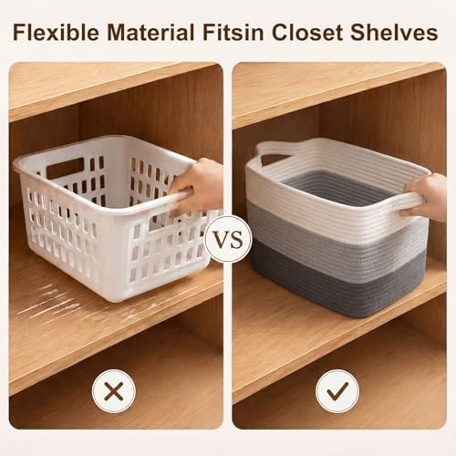 OIAHOMY Cotton Rope Storage Baskets for Organizing Dark Gray 3-Pack - Image 6