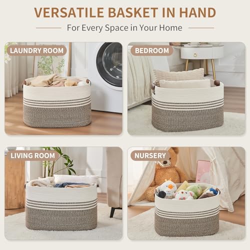 Laundry Hamper with Handles, 72L Rope Laundry Basket, Brown - Image 4