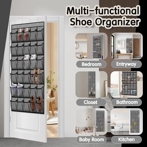 Over the Door Shoe Organizer with 30 Breathable Mesh Pockets (2PC-Gray) - Image 5