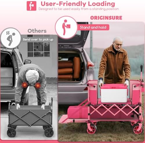 Originsure 400L Foldable Double Decker Wagon, 54" L Tailgate, 560lbs, Pink - Image 5