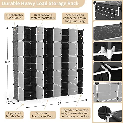 Portable Shoe Rack Organizer with Door, 80 Pairs Shoe Storage Cabinet Easy Assembly, Plastic Adjustable Shoe Storage Organizer Stackable Detachable Free Standing DIY Expandable 10 Tier Black - Image 3