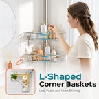 HAMITOR Corner Shower Shelves, 4-Tier Metal Tension Pole Caddy, Silver Gray - Image 3
