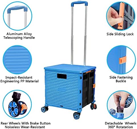 FELICON SELORSS Foldable Utility Cart Portable Rolling Crate-Light Blue - Image 2