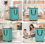 SpaceTrove Rolling Laundry Basket with Wheels, Laundry Hamper, 100L, Green - Image 6