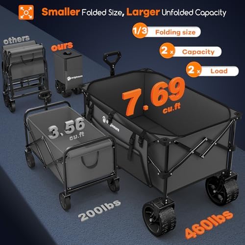Originsure 220L Collapsible Beach Wagon Cart with Big Wheels, 460lbs, Grey - Image 2