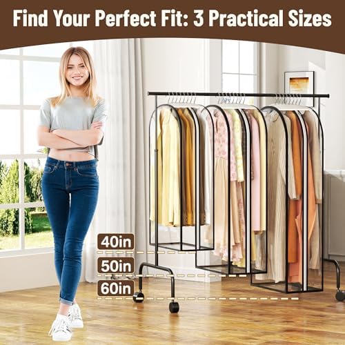 Garment Bags for Hanging Clothes 40” Long,Ultra Clear Suit Bags for Closet Storage, Moving Organization, Travel Covers with 10" Gussets for Coat, Dress, Shirt and Sweater - 4 PCS - Image 6