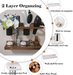Hair Tool Organizer Wall Mount Holder, 2 Layer Rustic Blow Dryer Holder, Hair Product Wooden Storage Shelf for Hair Dryer, Curling Iron, Hot Tools, Vanity Accessories, Makeup, Toiletries(Dark Brown) - Image 3