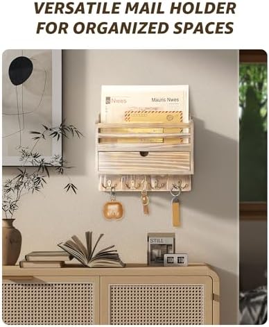 Rebee Vision Farmhouse Mail Organizer Wall Mount for Entryway, Natural Wood - Image 4