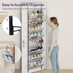 SWTYMIKI Over the Door Shoe Organizer - Adjustable 8 Tier Hanging Shoe Rack Organizer, Metal Heavy Duty Behind Door Storage or Wall Mount Shoes Shelf for Flats, Heels, Sneakers, Boots, Black - Image 6