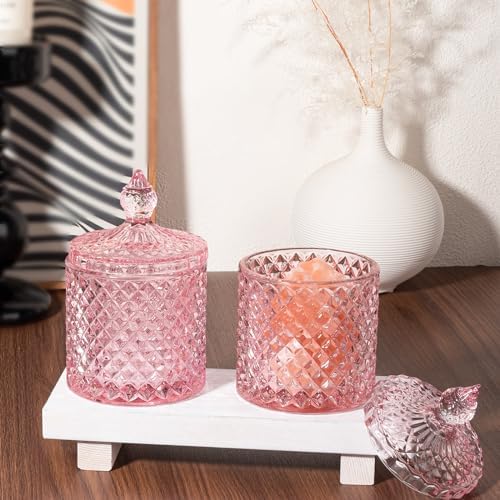 2 Pack Qtip Holder Apothecary Jars with Lid, Thick Glass, Pink - Image 6