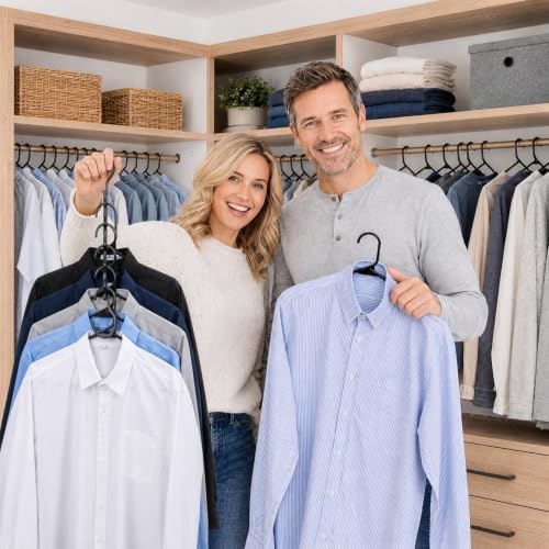 HOUSE DAY Space Saving Hangers 6 Pack with 50 Pack Plastic Hangers, Black | Saving Small Closet Space, No Folding Required, Easy Visibility for Dorm, Apartment Storage, Grouped by Color or Daily Outfit - Image 6