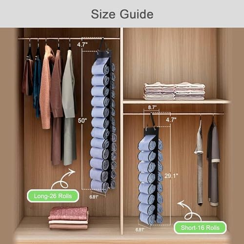 DHSFKBE Legging Organizer Storage - 2PCS T Shirt Organizer, Hanging Closet Organizers and Storage with 16 Roll Independent Compartments for Yoga Pants, Towel, Bathing Suit (Black) - Image 6