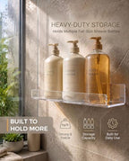 Clear Acrylic Bathroom Shelf Wall Mounted Floating Organizer with Front Lip - Image 3