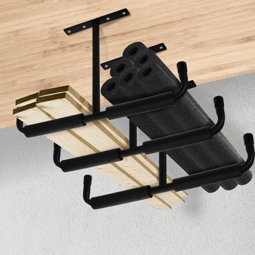 Tlence 4 Pack Overhead Garage Storage Hooks, 16.5" Heavy Duty Ceiling Mount Hangers, Double T-Bar Metal Ladder Ceiling Racks, Hanging for Bike, Pipe Lumber, Fishing Rod, Sports Equipment - Image 7
