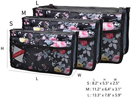 Vercord Purse Organizer Insert for Handbags Bag Organizers Inside Tote Pocketbook Women Nurse Nylon 13 Pockets Peony Flowers Small - Image 3