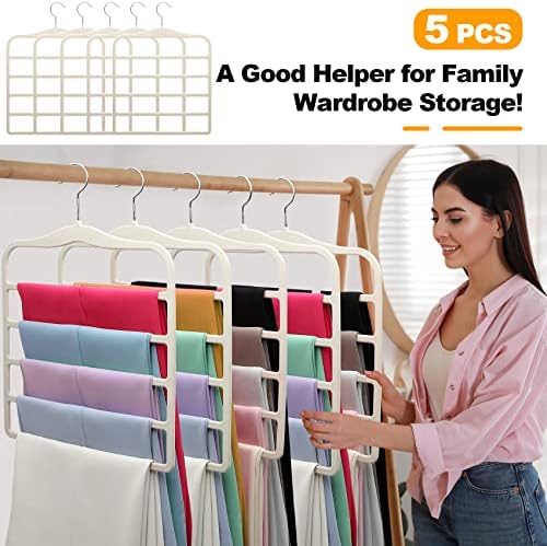 Closet Organizers and Storage, 5 Pack Velvet Pants-Hangers-Space-Saving | Non Silp 5 Tier Clothes-Hanger for College-Dorm-Room-Essentials, Closet-Storager for Jeans Scarf Hanger, Home Organization - Image 7