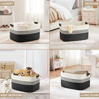 72L Large Woven Laundry Basket Hamper with Leather Handles,Black - Image 4