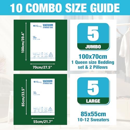 Vacuum Storage Bags, Vacuum Seal Bags for Clothing, 5 Jumbo 5 Large | Extra Large XL, Airtight Triple Seal, Save 80% Space, Hand Pump, Work with Vacuum, Double Zip, Reusable, Easy to Use - Image 2