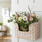 Set of 2 Magazine Holder Wall Basket Water Hyacinth Woven Mail Organizer, Wicker Wall Hanging Baskets for Magazines, Letters & Storage Decorative Mail Holder, Magazine Rack, Hanging Basket, Whitewash - Image 4
