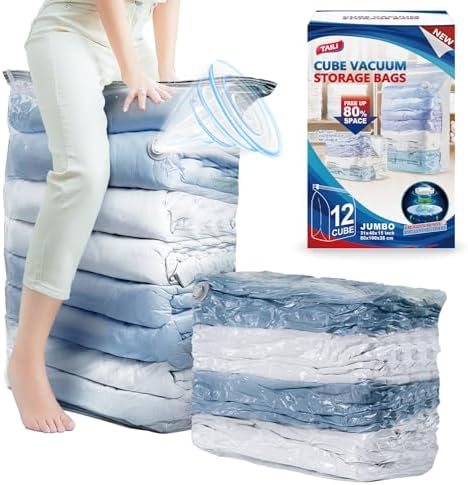 TAILI 12 Pack Cube Vacuum Storage Bags, Jumbo Size(31x40x15 inch), Clear by TAILI
